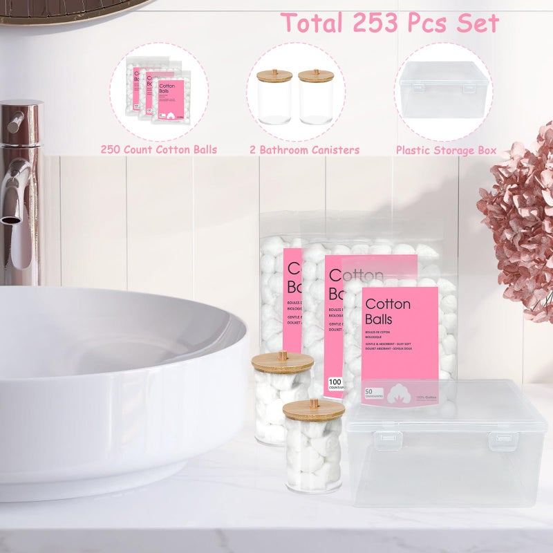 eyxformula 250 Count Cotton Balls, 100% Pure Organic Cotton, Soft & Super Absorbent, Includes 2 Cotton Ball Holders for Bathroom & Vanity, Perfect for Face Makeup Remover, Nail Polish Removal, Crafts, Pet Care - Image 2