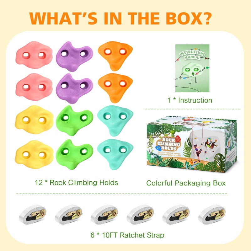 TOPNEW 12 Ninja Tree Climbing Holds for Kids Climber Tree Climbing Kit with 6 Ratchet Straps for Outdoor Ninja Warrior Obstacle Course Training Pastel Color - Image 3