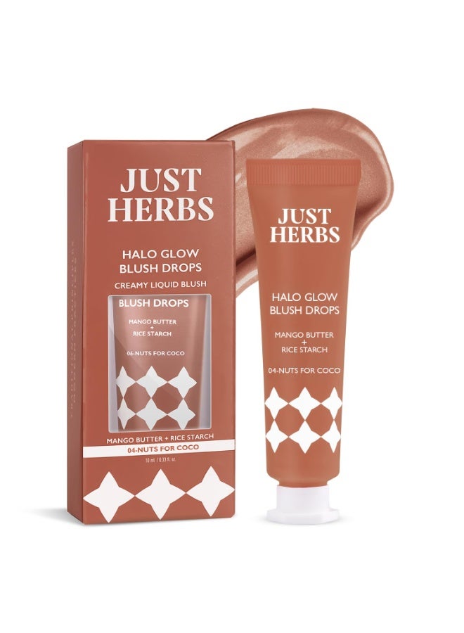 Just herbs Halo Glow Drop Blush Mango Butter + Rice Starch, Weightless Creamy Liquid Blush 10 ml-04 	Nuts For Coco - Image 1