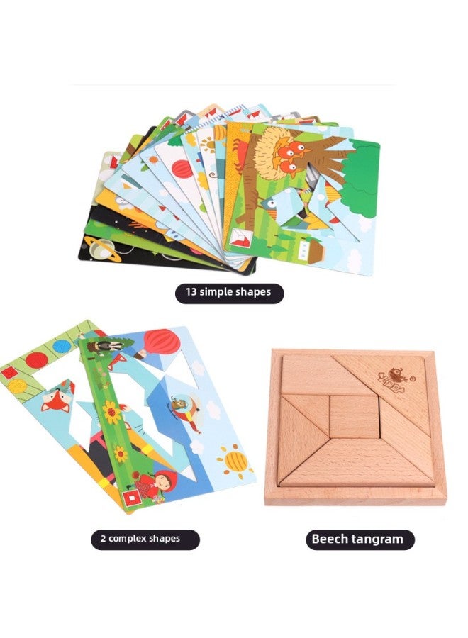 Wooden Creative Jigsaw Puzzle Wooden Early Education Puzzle Jigsaw Puzzle Children's Classic Mental Development Toy 0.9-Color:Tangram Suit Primary Color - Image 4