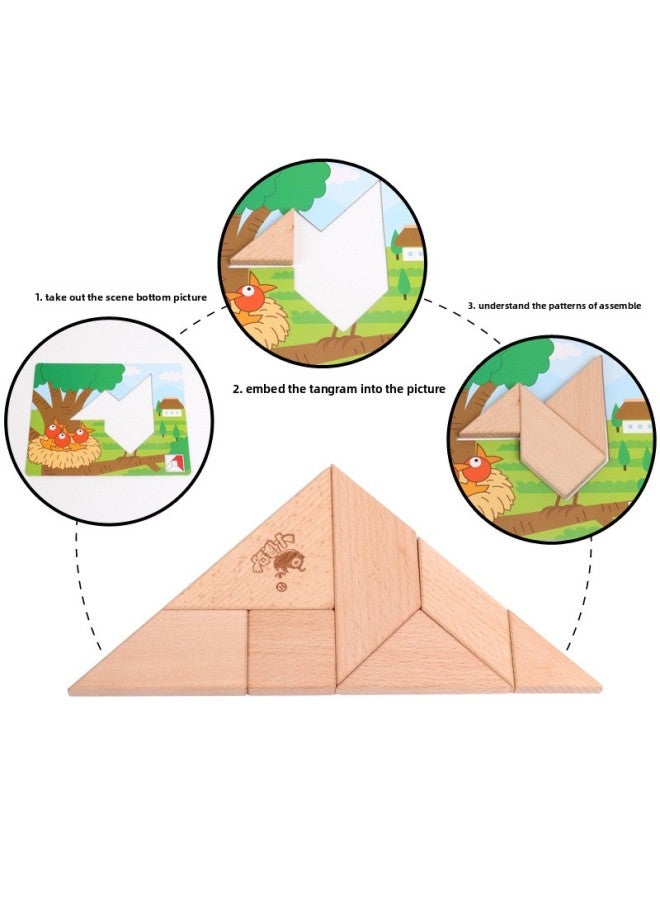Wooden Creative Jigsaw Puzzle Wooden Early Education Puzzle Jigsaw Puzzle Children's Classic Mental Development Toy 0.9-Color:Tangram Suit Primary Color - Image 5