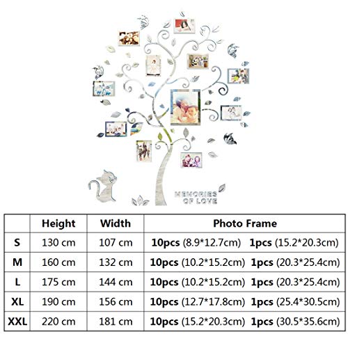 guangmu 3D Tree Wall Stickers - Family Tree Wall Decor Black Trunk Picture Frame DIY Photo Frame Decals Family Frames Living Room (Silver, Medium) - Image 5