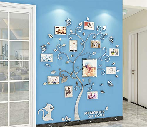 guangmu 3D Tree Wall Stickers - Family Tree Wall Decor Black Trunk Picture Frame DIY Photo Frame Decals Family Frames Living Room (Silver, Medium) - Image 3