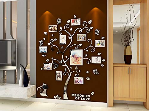 guangmu 3D Tree Wall Stickers - Family Tree Wall Decor Black Trunk Picture Frame DIY Photo Frame Decals Family Frames Living Room (Silver, Medium) - Image 4