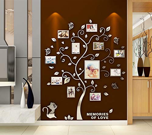 guangmu 3D Tree Wall Stickers - Family Tree Wall Decor Black Trunk Picture Frame DIY Photo Frame Decals Family Frames Living Room (Silver, Medium) - Image 2