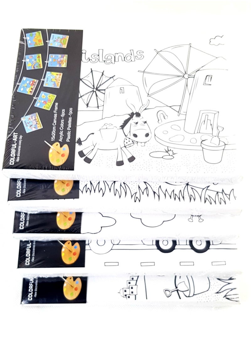 Generic 5-Piece Assorted Pre-Printed Canvas With Color and Brush  - Image 2