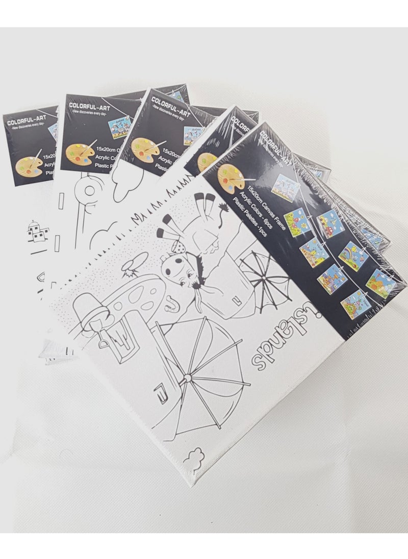 Generic 5-Piece Assorted Pre-Printed Canvas With Color and Brush  - Image 1