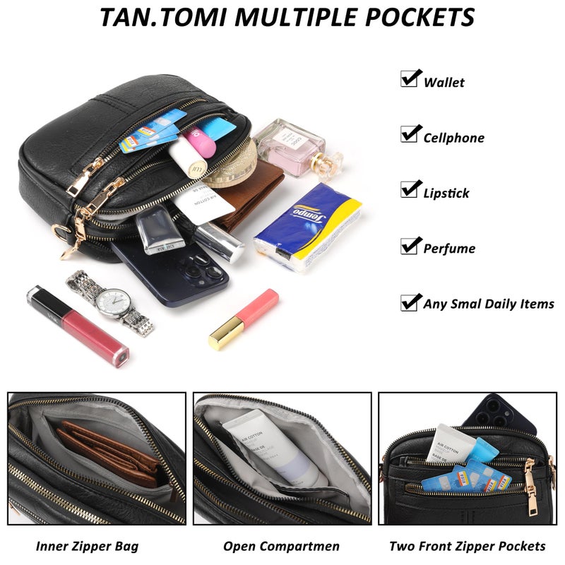 TANTOMI Crossbody Bags for Women, 6-Pockets Cross Body Purse, Vegan Leather Handbags Shoulder Bag for Travel, Gifts for Women - Image 5