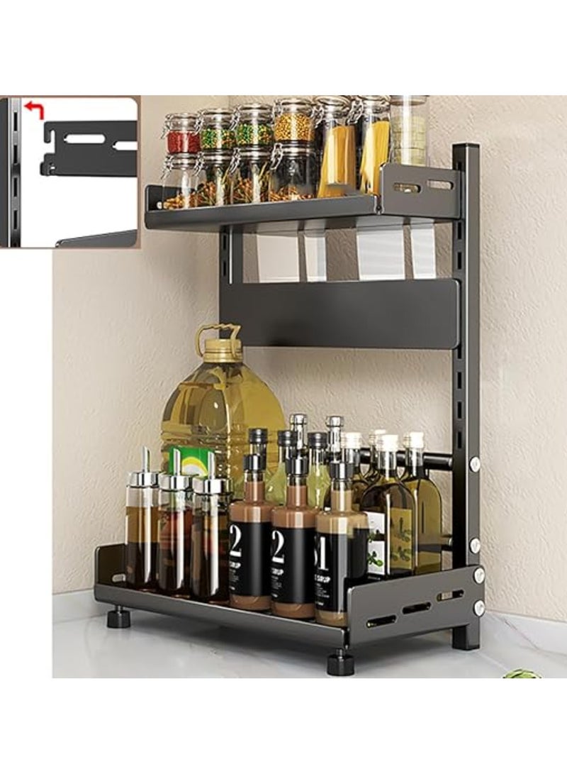 TYCOM Spice Rack, Kitchen Shelf Organizer Countertop, 2-Tier Large Standing Seasoning Rack for Storage Spice, Kitchen Spice Organizer, Spice Holder (2-Tier Adjustable Black) - Image 1