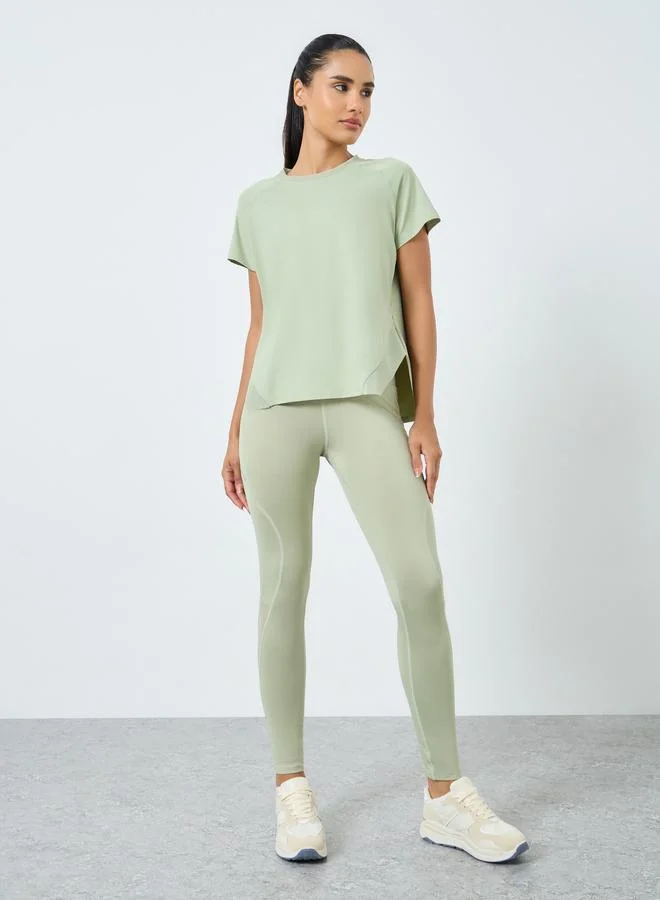 Styli Active Side Cut Mesh Insert Hem Loose Fit Top