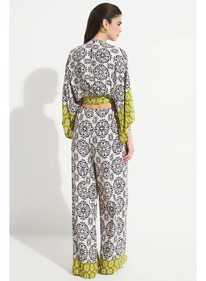 جون June Women Viscose Kimono Trouser Set Green - Navy