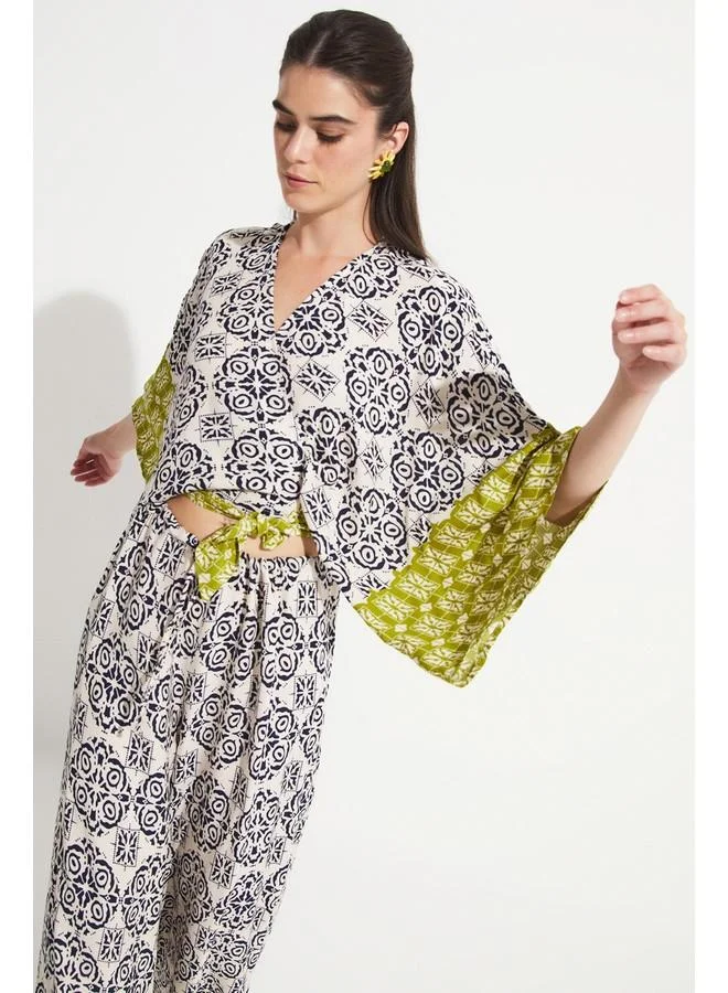 جون June Women Viscose Kimono Trouser Set Green - Navy