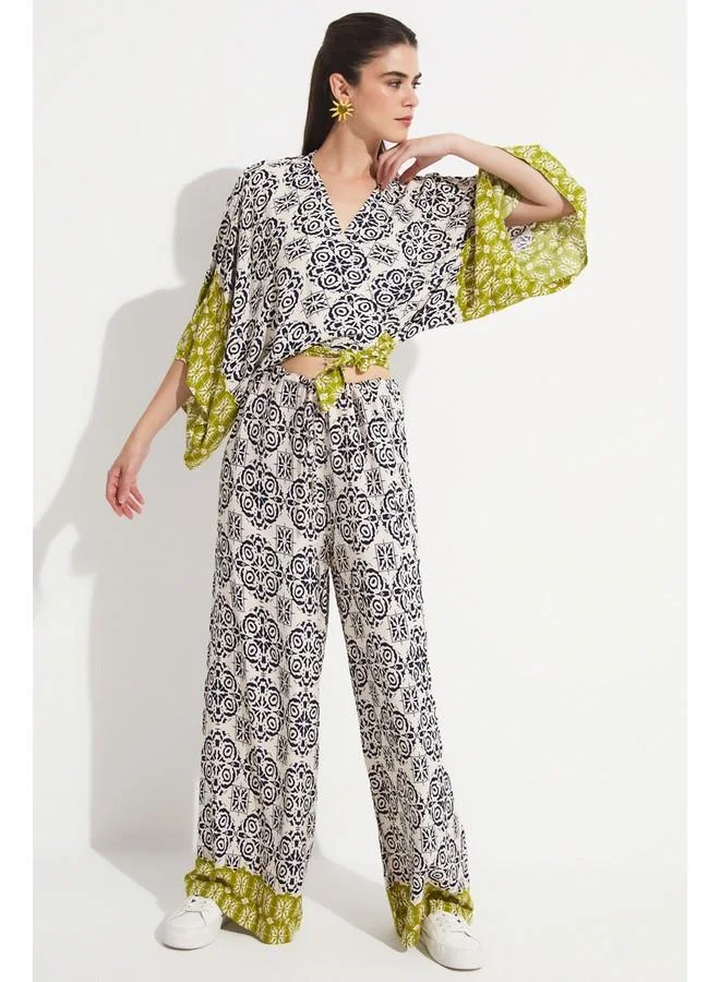 جون June Women Viscose Kimono Trouser Set Green - Navy
