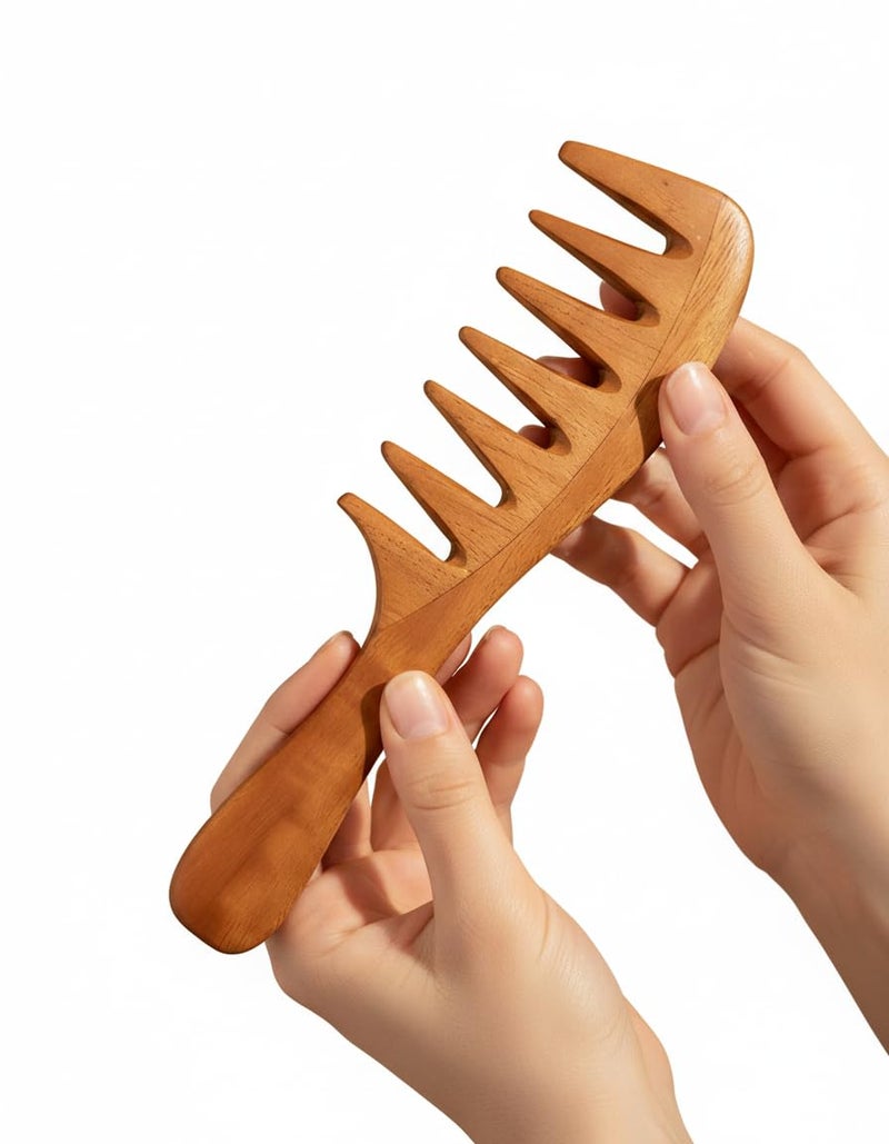 Rufiys Neem Wood Wide Tooth Comb – Detangler for Curly, Thick & Natural Hair –Wooden Comb for Men & Women – Hair Growth, Dandruff Anti-Frizz Hair Tool - Image 1