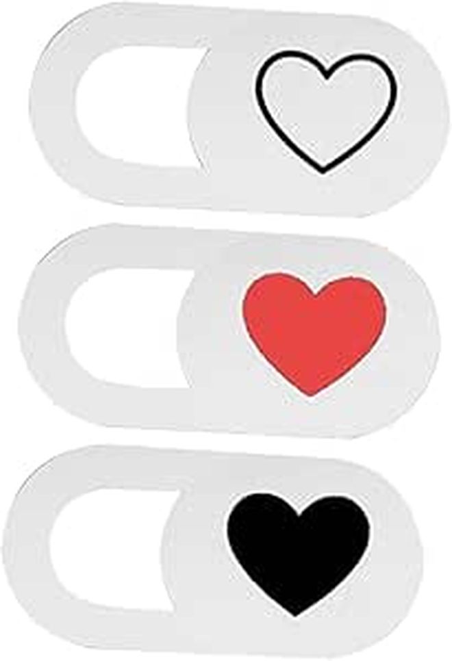 White Laptop Webcam Cover Slide Privacy Protector 3pcs Heart Pattern Compatible Computers Tablets - Image 1