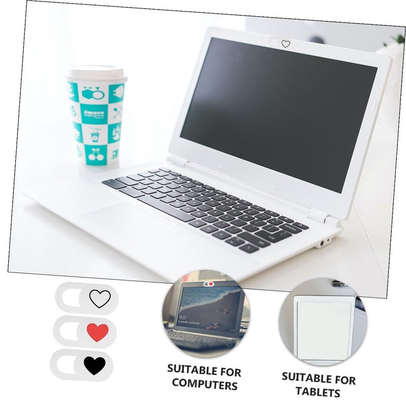White Laptop Webcam Cover Slide Privacy Protector 3pcs Heart Pattern Compatible Computers Tablets - Image 4