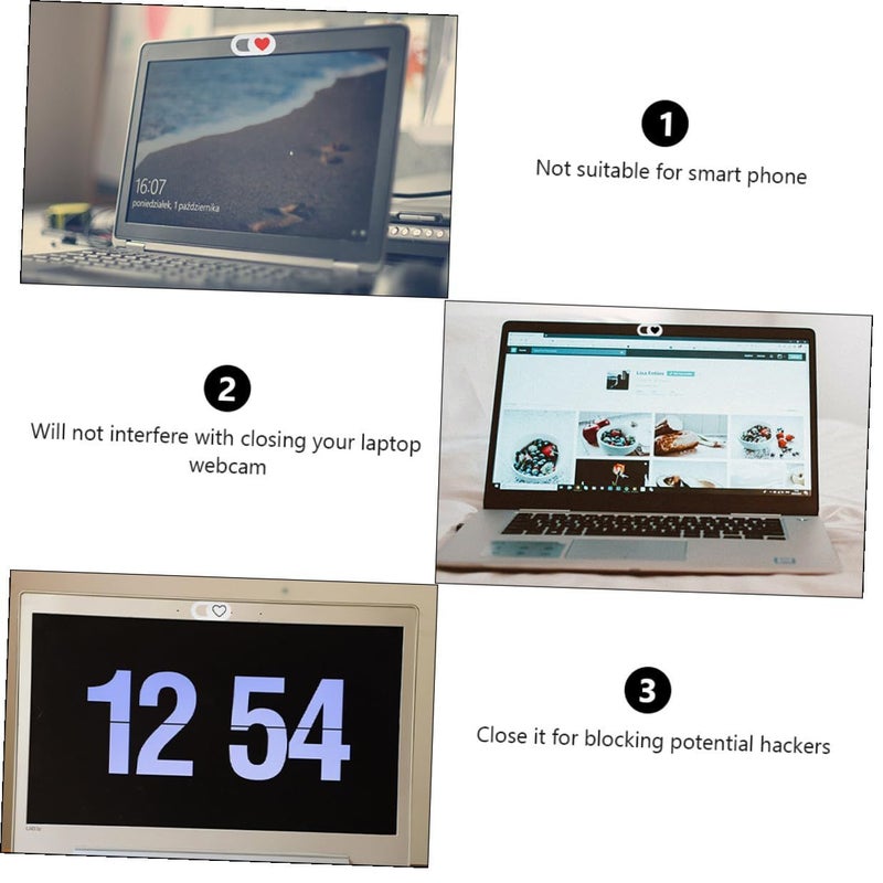White Laptop Webcam Cover Slide Privacy Protector 3pcs Heart Pattern Compatible Computers Tablets - Image 5