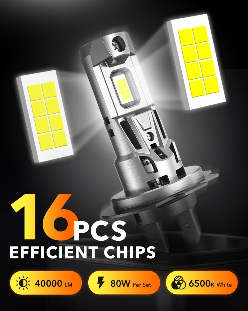 OXILAM H7 LED Bulb, 40000LM 900% Super Bright, 1:1 Size No Adapter Required, Non-polarity Plug and Play, 6500K Cool White Fog Light, Pack of 2 - Image 2
