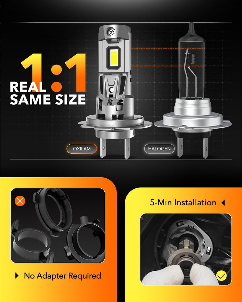 OXILAM H7 LED Bulb, 40000LM 900% Super Bright, 1:1 Size No Adapter Required, Non-polarity Plug and Play, 6500K Cool White Fog Light, Pack of 2 - Image 4