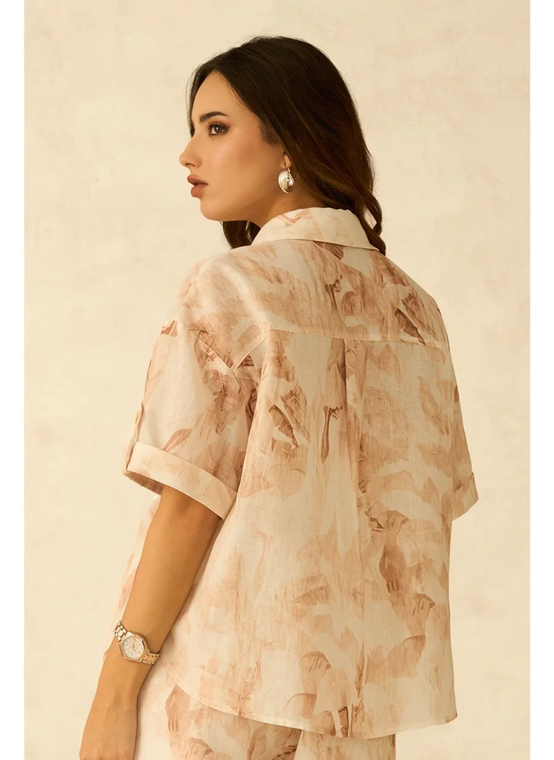 Virgio  Virgio Women Rescued Poly Shirt Collar Crop Length Tropical Roll-Up Sleeves Top for Women | Best Price UAE