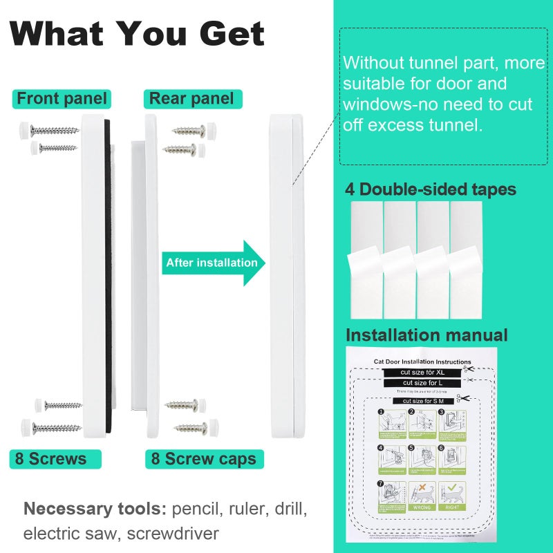 Lessmon Thin Cat Door for Windows, Pet Doors and Sliding Door, Safety Pet Door with 4 Way Lock, Weatherproof Cat Flap for Thin Door and Wall(Medium, Outer Size 7.76 * 7.5 * 0.78in) - Image 2