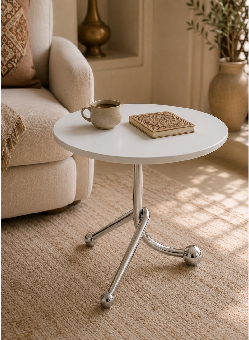 HUMJO Side Table for Sofa & Bed, Metal Frame End Table Coffee Snack Tray Table for Living Room Bedroom Office, Small Space Saving Design,Round Accent Table,White - Image 1