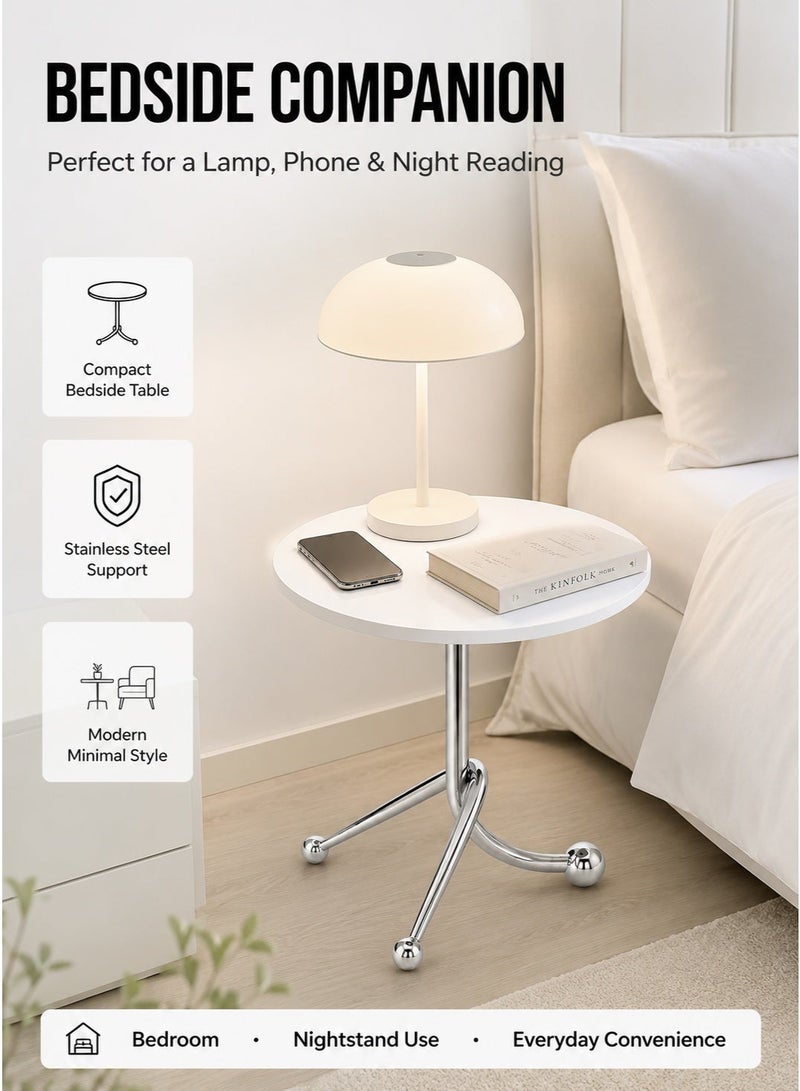 HUMJO Side Table for Sofa & Bed, Metal Frame End Table Coffee Snack Tray Table for Living Room Bedroom Office, Small Space Saving Design,Round Accent Table,White - Image 4