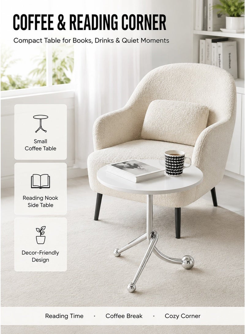 HUMJO Side Table for Sofa & Bed, Metal Frame End Table Coffee Snack Tray Table for Living Room Bedroom Office, Small Space Saving Design,Round Accent Table,White - Image 3