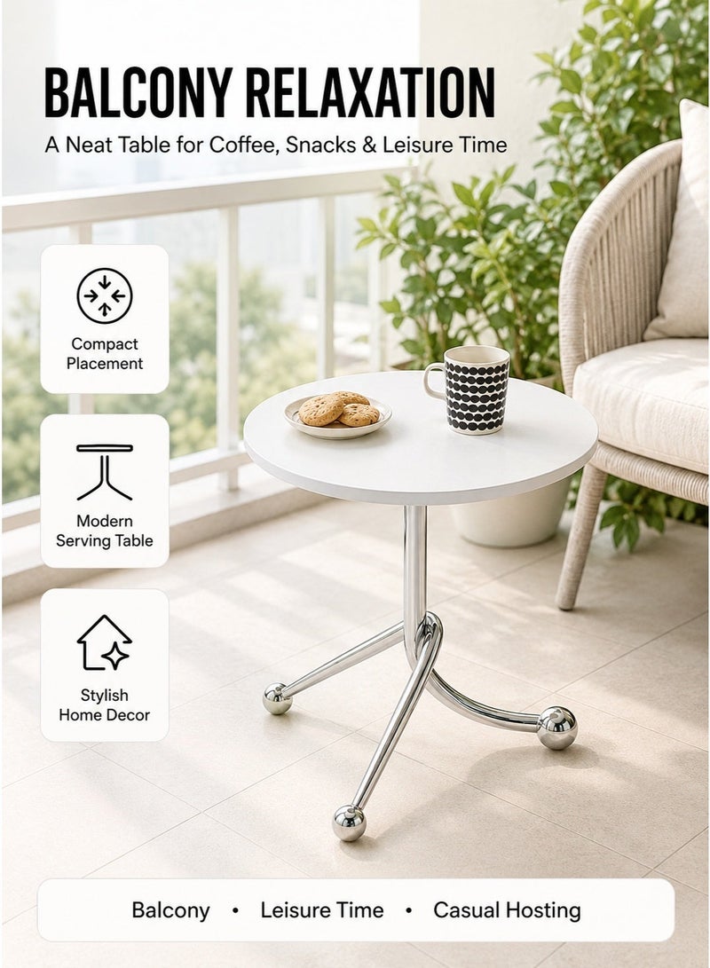 HUMJO Side Table for Sofa & Bed, Metal Frame End Table Coffee Snack Tray Table for Living Room Bedroom Office, Small Space Saving Design,Round Accent Table,White - Image 5