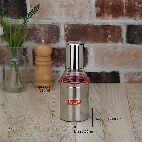 Sumeet Stainless Steel Nozzle Small Oil Dispenser and Container | Vinegar Bottle | Olive Oil Pourer | Oil Can, 350ML, Pack of 1, Silver - Image 4