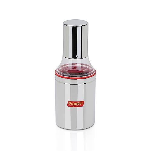 Sumeet Stainless Steel Nozzle Small Oil Dispenser and Container | Vinegar Bottle | Olive Oil Pourer | Oil Can, 350ML, Pack of 1, Silver - Image 1
