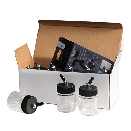 SAGUD 10pcs Glass Airbrush Bottles Kit 3/4 Ounce (20cc) Airbrush Jar with 10pcs Adapter Cap Covers Set and 30° Down Angle Adaptor Lid, Fits Dual–Action Siphon Feed Airbrushes - Image 3