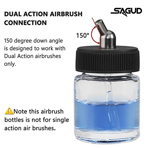 SAGUD 10pcs Glass Airbrush Bottles Kit 3/4 Ounce (20cc) Airbrush Jar with 10pcs Adapter Cap Covers Set and 30° Down Angle Adaptor Lid, Fits Dual–Action Siphon Feed Airbrushes - Image 4