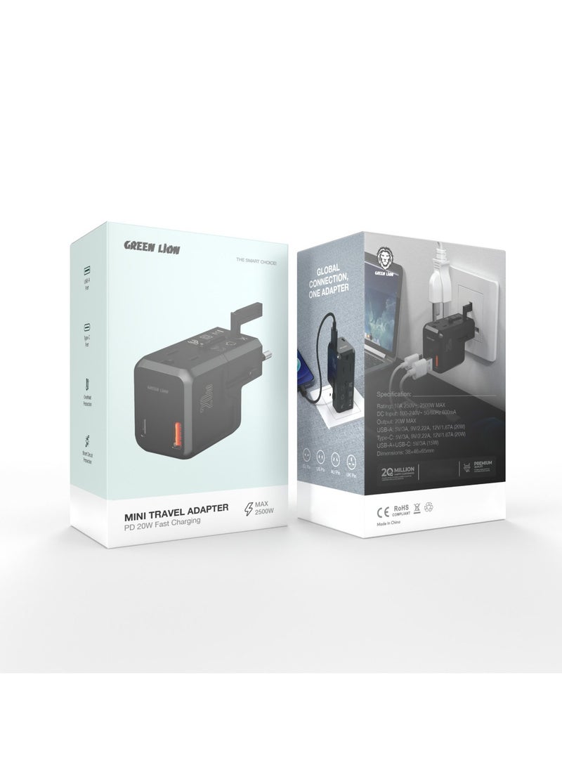 GREEN LION Mini Travel Adapter PD 20W Fast Charging - Black  - Image 3