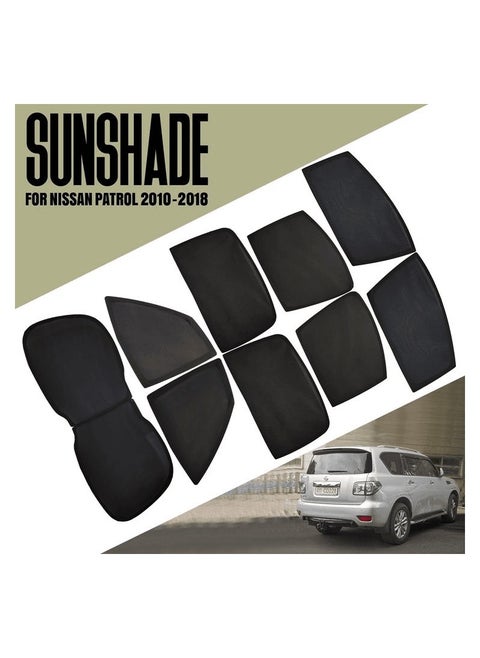 9-Piece Custom Sun Shade Set for NISSAN PATROL 2010-2018, Full Window Protection, UV Blocker for Front, Side, and Rear Windows
