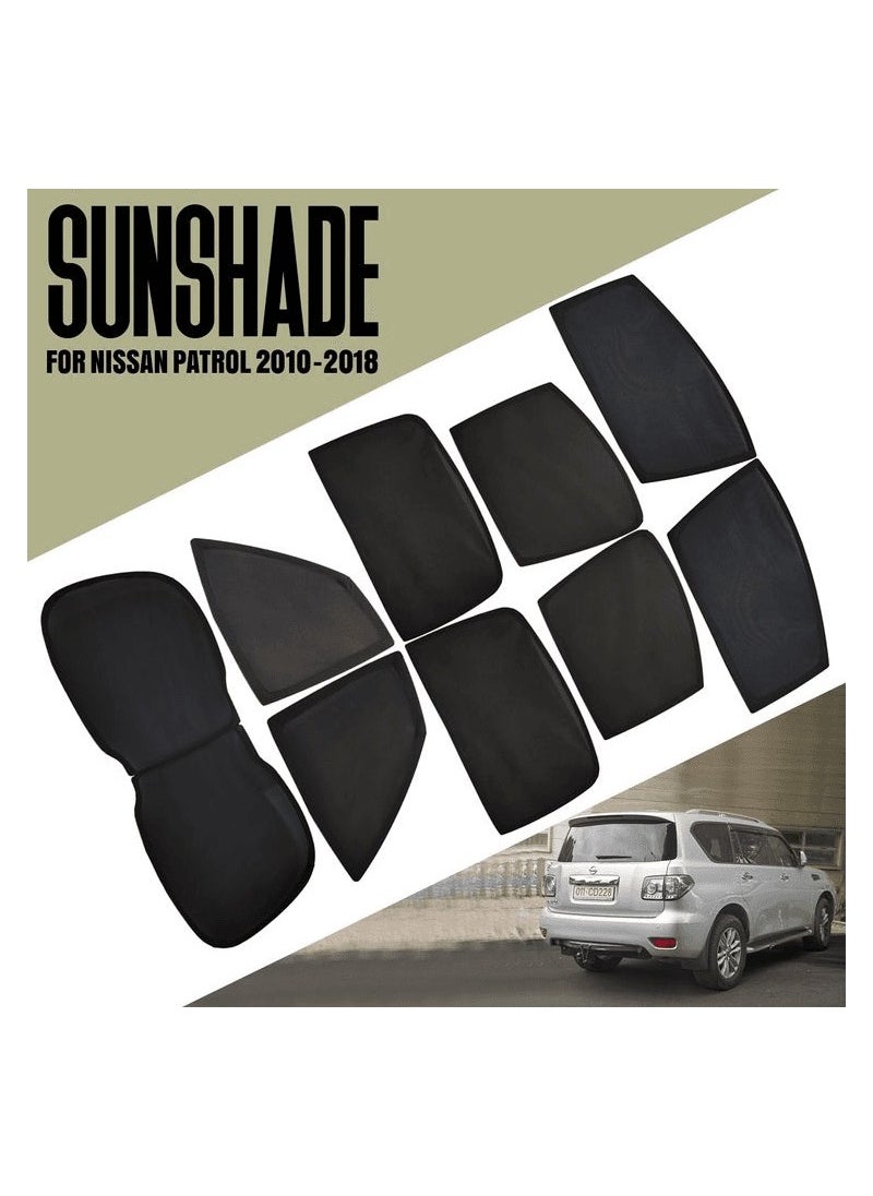 Nissan 9-Piece Custom Sun Shade Set for NISSAN PATROL 2010-2018, Full Window Protection, UV Blocker for Front, Side, and Rear Windows  - Image 1