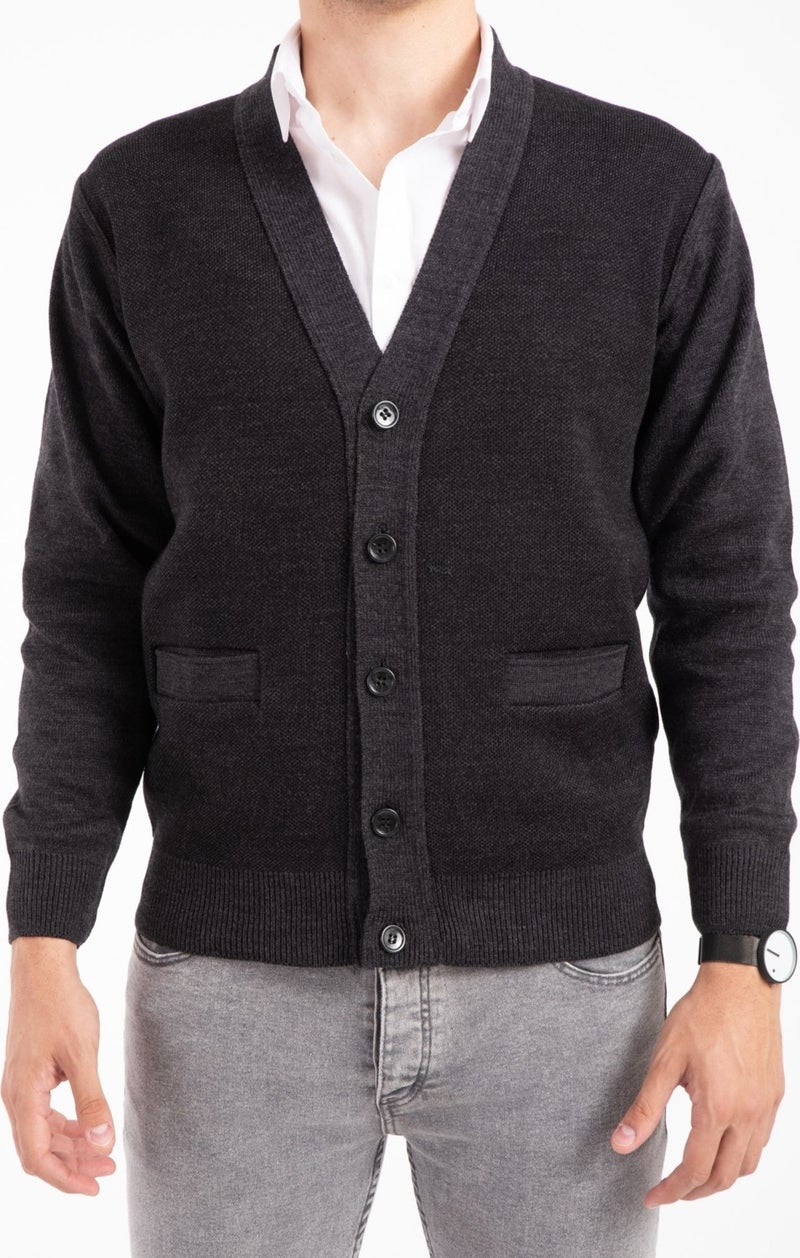 Mutlu City Men's Middle Age and Above Knitwear Knit Acrylic Winter Dad Cardigan 2062-Gray-Buttoned  - Image 5