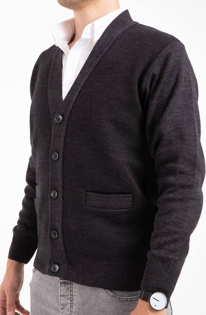 Mutlu City Men's Middle Age and Above Knitwear Knit Acrylic Winter Dad Cardigan 2062-Gray-Buttoned  - Image 4