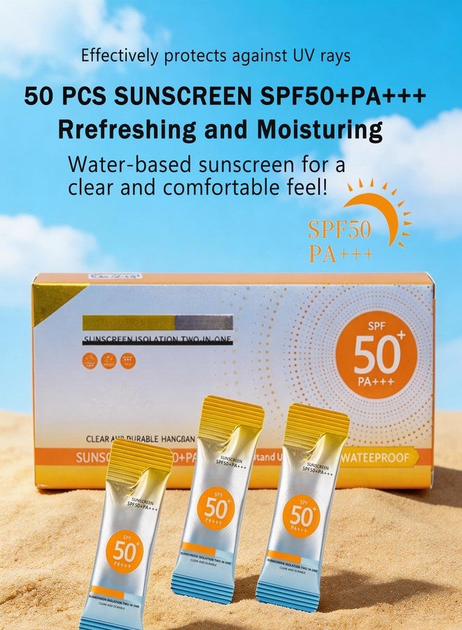 ٥٠ قطعة من واقي الشمس بحجم السفر SPF50+PA+++، واقي شمس صغير، لوشن مرطب واقي من الشمس، هدية، واقي شمس بالجملة للوجه والجسم، خفيف الوزن وغير دهني، واقيات شمس صغيرة محمولة، للنساء، للسفر والاستخدام اليومي في الهواء الطلق - Image 2