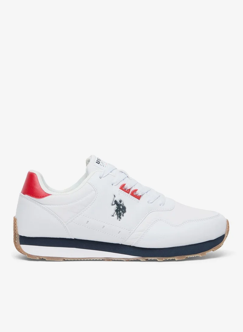 U.S. Polo Assn. Men's White Low-Top Sneakers, Lightweight with Red and Navy Accents - Lace-Up Design with Comfort Cushioned Sole for Casual Everyday Wear