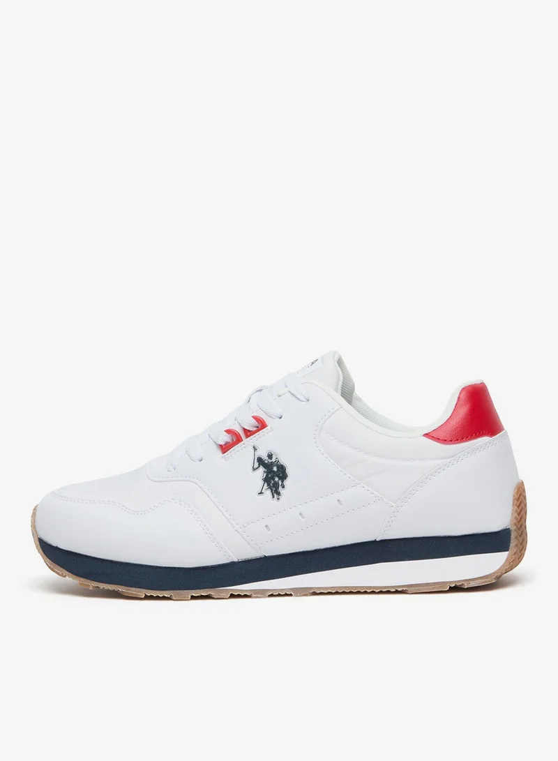 U.S. Polo Assn. Men's White Low-Top Sneakers, Lightweight with Red and Navy Accents - Lace-Up Design with Comfort Cushioned Sole for Casual Everyday Wear