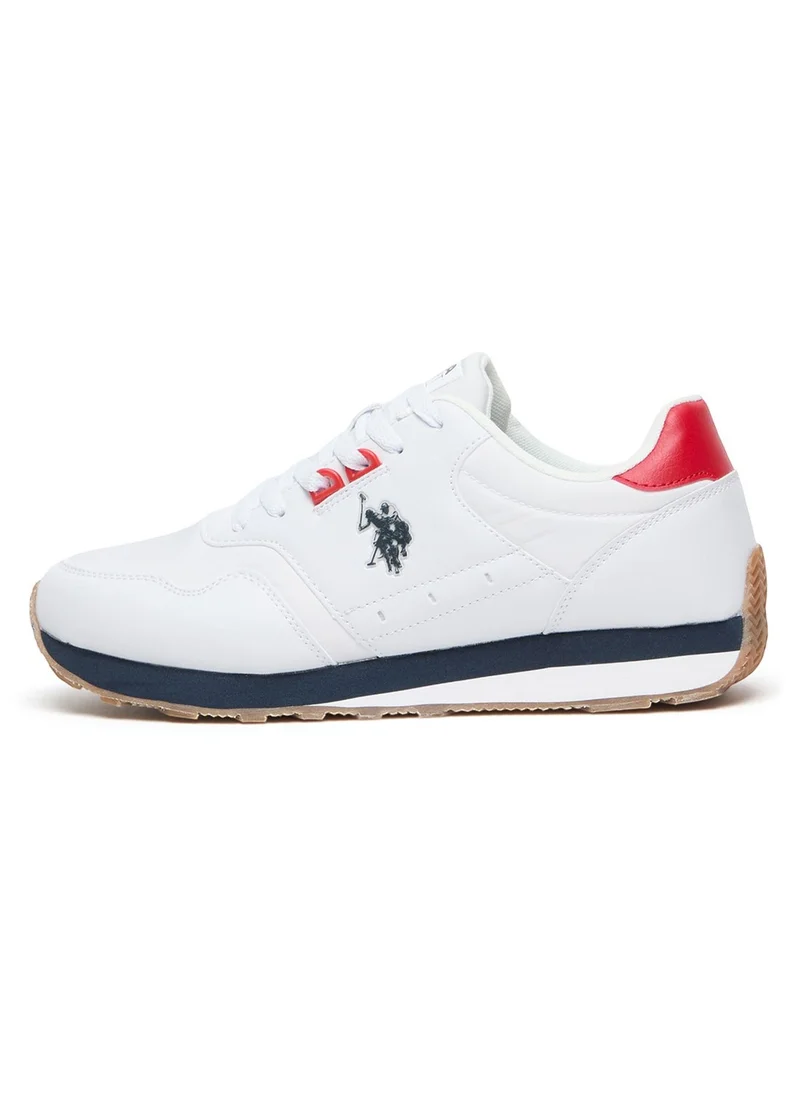 يو اس بولو اسن Men's White Low-Top Sneakers, Lightweight with Red and Navy Accents - Lace-Up Design with Comfort Cushioned Sole for Casual Everyday Wear