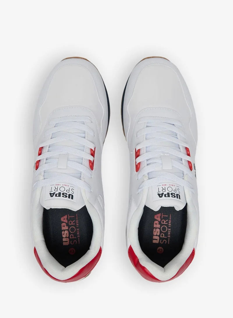U.S. Polo Assn. White/Navy/Red Men's White Low-Top Sneakers, Lightweight Shoes with Red and Navy Accents - Lace-Up Design with Comfort Cushioned Sole for Casual Everyday Wear for Men | Best Price UAE
