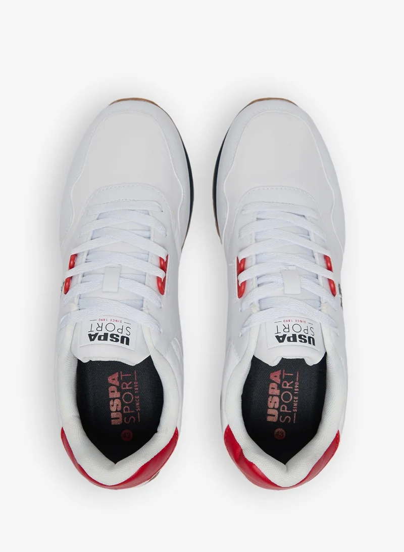 U.S. Polo Assn. White/Navy/Red Men's White Low-Top Sneakers, Lightweight Shoes with Red and Navy Accents - Lace-Up Design with Comfort Cushioned Sole for Casual Everyday Wear for Men | Best Price UAE