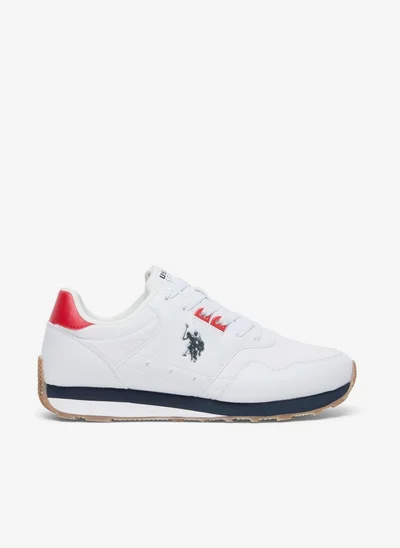 U.S. Polo Assn. Men's White Low-Top Sneakers, Lightweight Shoes with Red and Navy Accents - Lace-Up Design with Comfort Cushioned Sole for Casual Everyday Wear