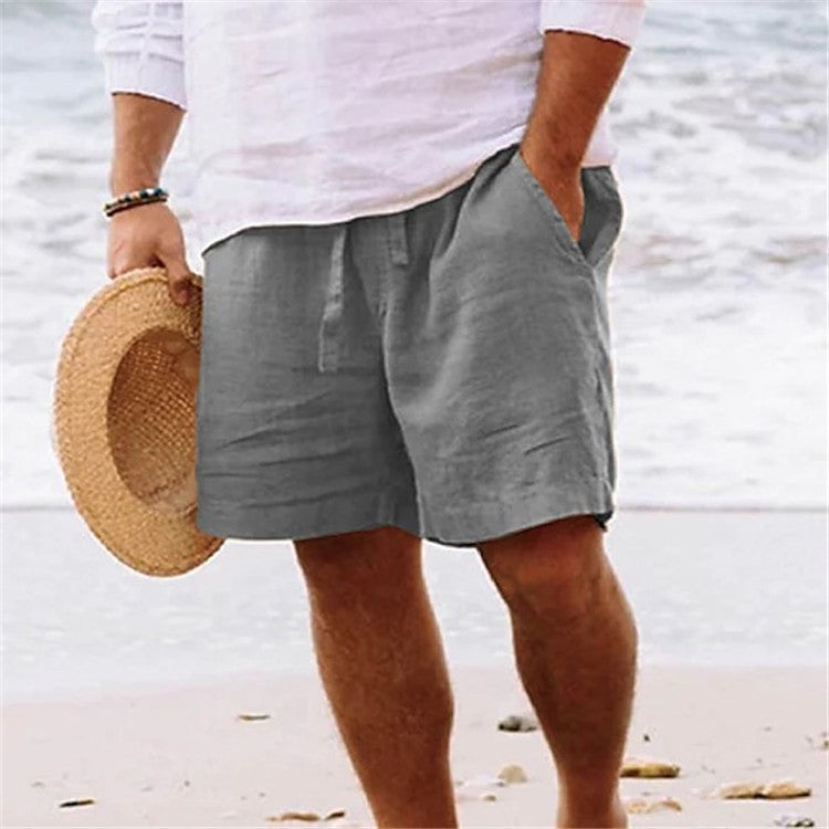 11 Colors Large Size Summer Men''s Cotton and Linen Shorts with Drawstring Elastic Waist, Straight Leg, Solid Color, Breathable, Everyday Beach Shorts - Image 5