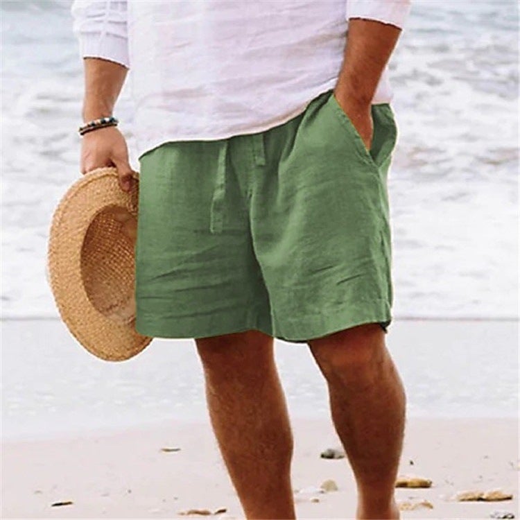 11 Colors Large Size Summer Men''s Cotton and Linen Shorts with Drawstring Elastic Waist, Straight Leg, Solid Color, Breathable, Everyday Beach Shorts - Image 2