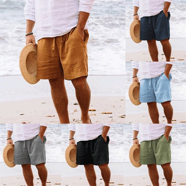 11 Colors Large Size Summer Men''s Cotton and Linen Shorts with Drawstring Elastic Waist, Straight Leg, Solid Color, Breathable, Everyday Beach Shorts - Image 3