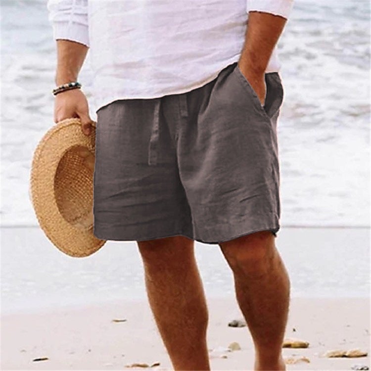 11 Colors Large Size Summer Men''s Cotton and Linen Shorts with Drawstring Elastic Waist, Straight Leg, Solid Color, Breathable, Everyday Beach Shorts - Image 1
