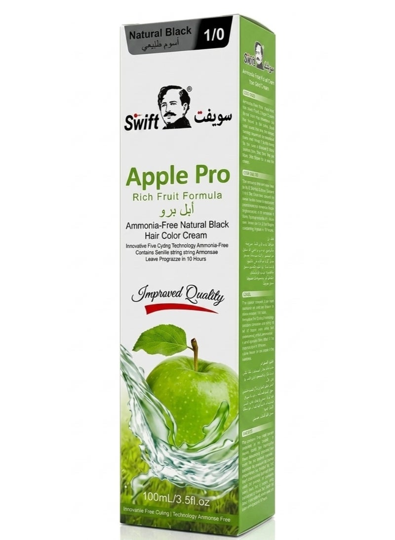 Apple Pro Rich Fruit Formula Ammonia-Free Natural Black Hair Color Cream 100ml